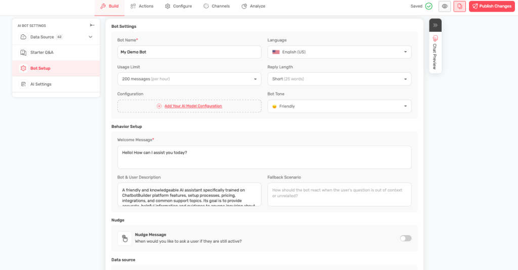 ChatbotBuilder advanced chatbot configuration